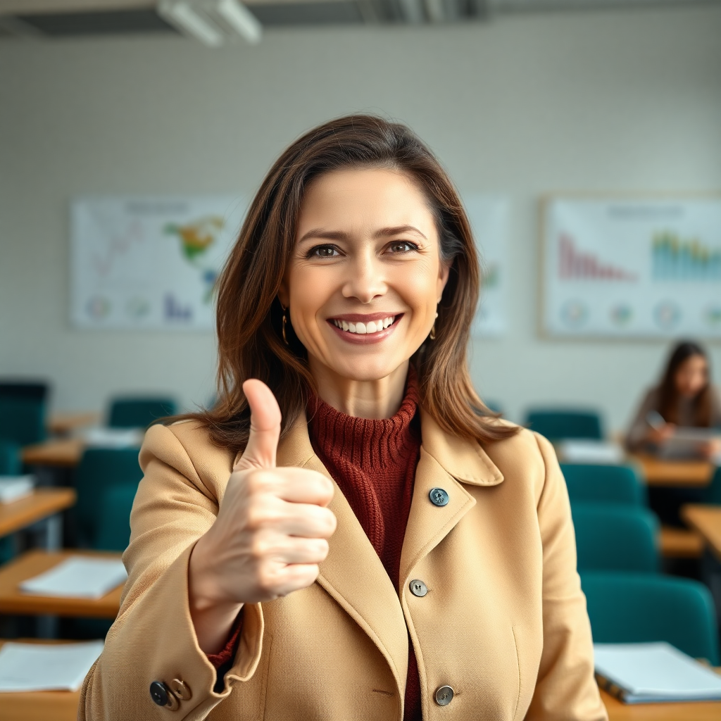 Laura Bērziņa showing a thumbs up